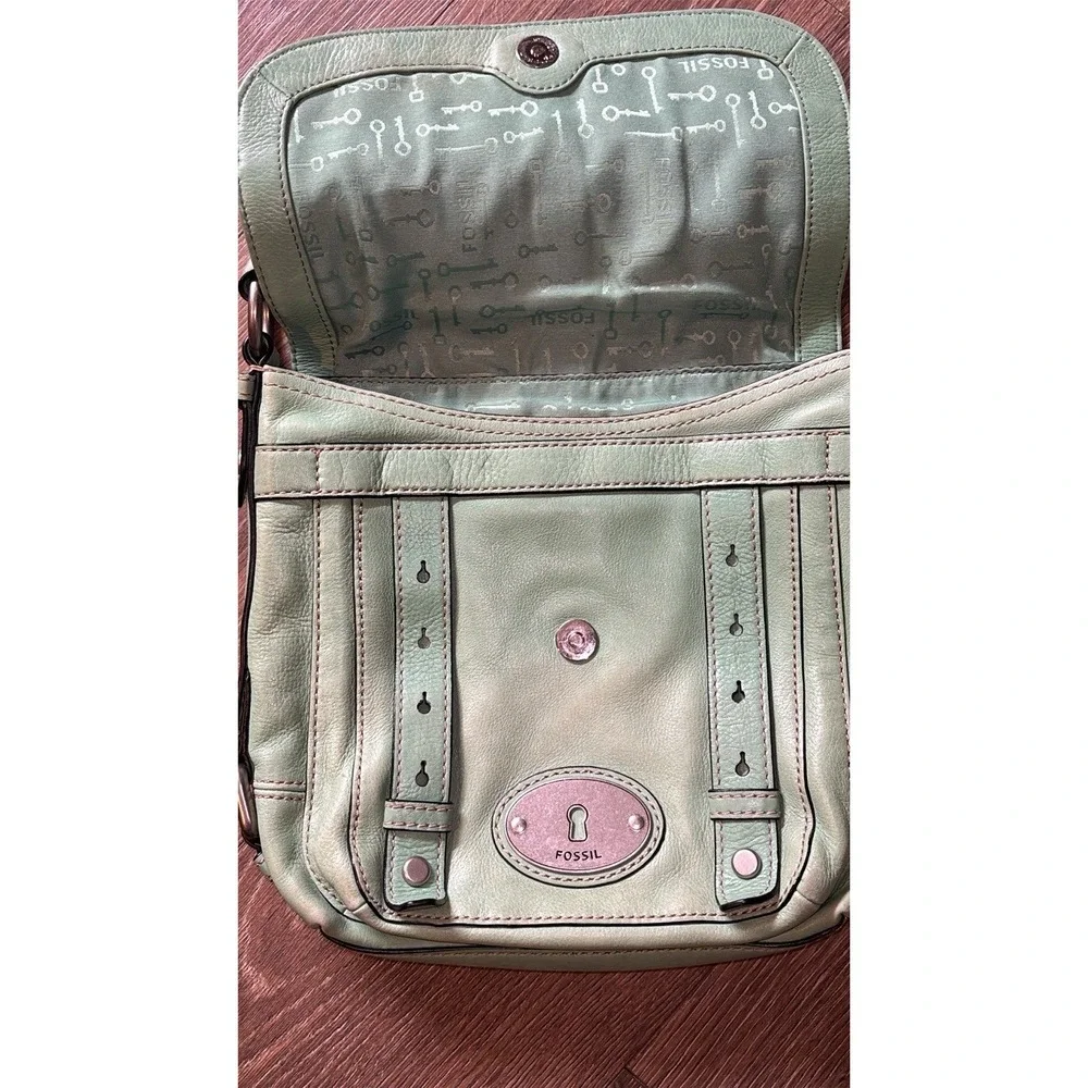 Fossil‎ Maddox Green Leather Classic Long Live Vintage Flap Buckle Crossbody Bag - Picture 4 of 9
